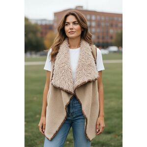 Wanna B Women's Brown Faux Fur Vest Size M Open Front Casual